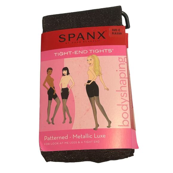 Spanx by Sara Blakely Body Shaping Lurex Tights Womens Size E Black Patterned - Picture 1 of 5
